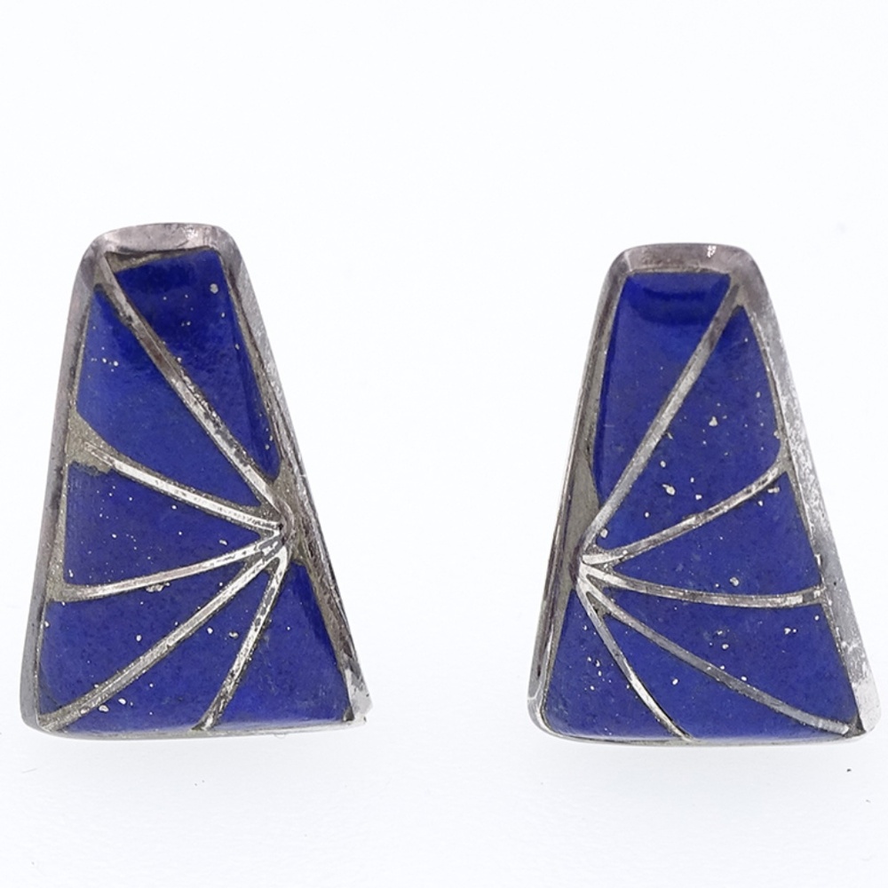 VINTAGE K.E.K. ZUNI INLAY LAPIS STERLING EARRINGS